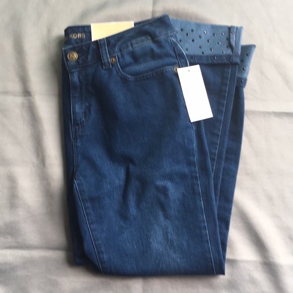Micheal Kors Izzy Skinny Jewel Cuffed Jeans NWT - Picture 2 of 8
